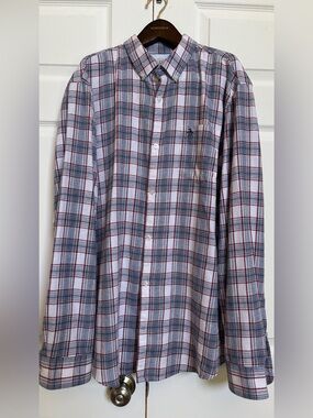 Original Penguin Plaid Flannel Button Down Shirt XXL Red Blue White Casual